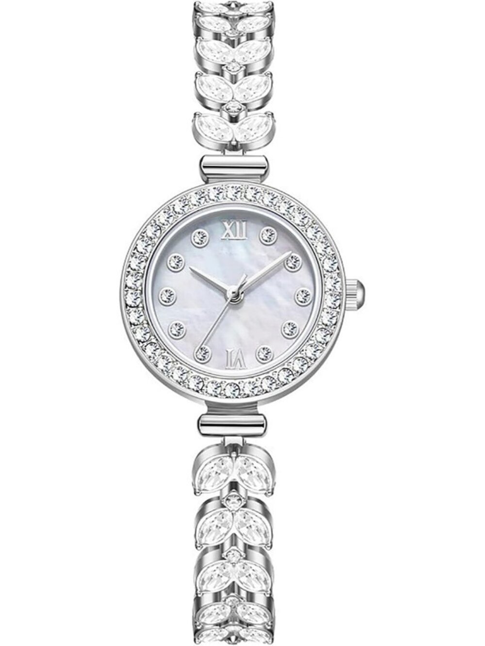 Women's Silver White Analog Quartz Petal Casual Bracelet Simulated Luxury Watch